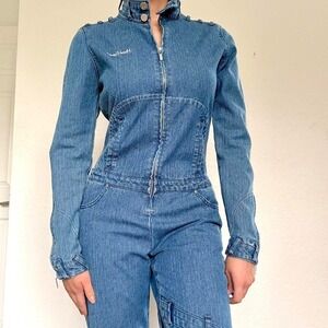 Y2K Mecca Femme Blue Denim Zip-Up Jumpsuit
